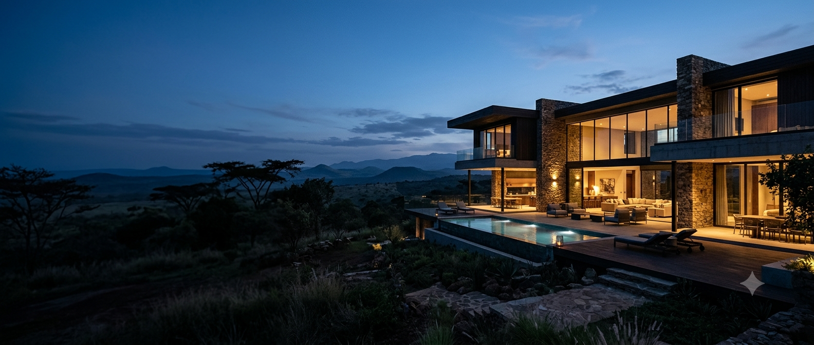 Modern hillside villa at dusk — Archflaire