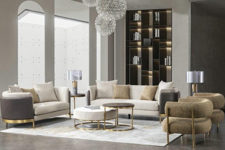 7 seater Modern Leather and Cotton Sofa Set